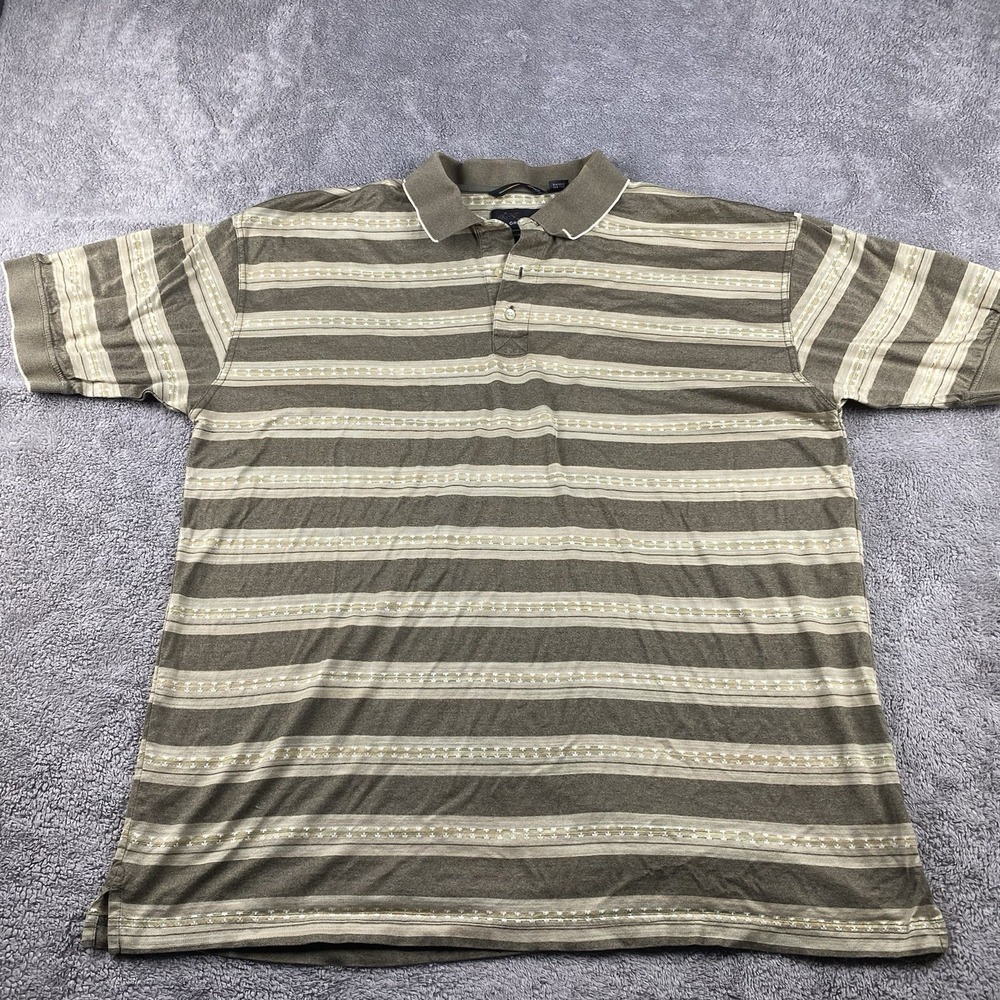 Greg Norman Golf Shirt Mens XL Brown Striped Mercerized 2ply Cotton Short Sleeve